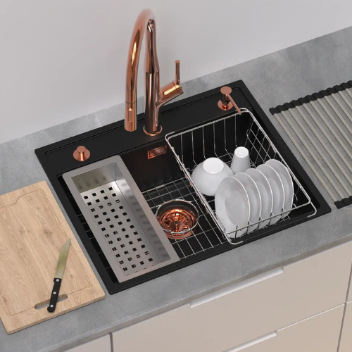 Premium Workstation Kitchen Sink with Copper Faucet in Ahmedabad | Aqua