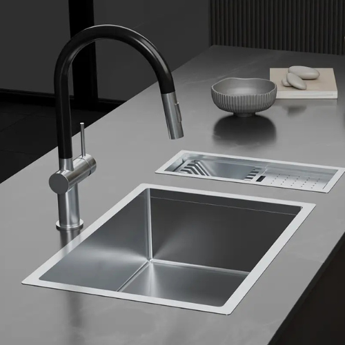 Double Bowl Stainless Steel Kitchen Sink with Black Faucet in Ahmedabad | Aqua