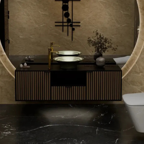 Luxury Bathroom Vanity with Vessel Basin and Wall-Mounted Faucet in Ahmedabad | Aqua